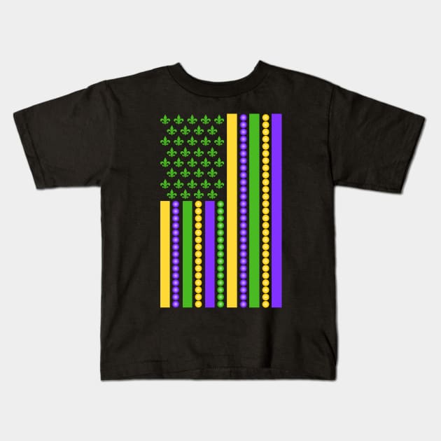 Mardi Gras Flag - New Orleans Kids T-Shirt by BDAZ